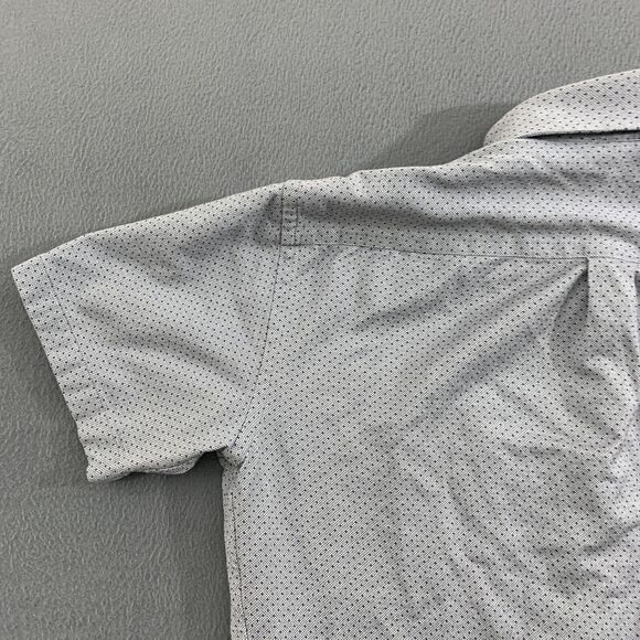Peter Millar Button Up Mens Large Gray Shirt Blue Polka Dots Short Sleeves - Picture 5 of 13